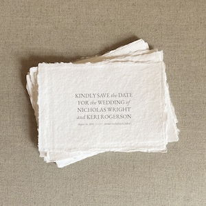 Printed Save The Dates and Envelope, Save the Dates on Handmade Paper, Deckle Edge Save the Dates