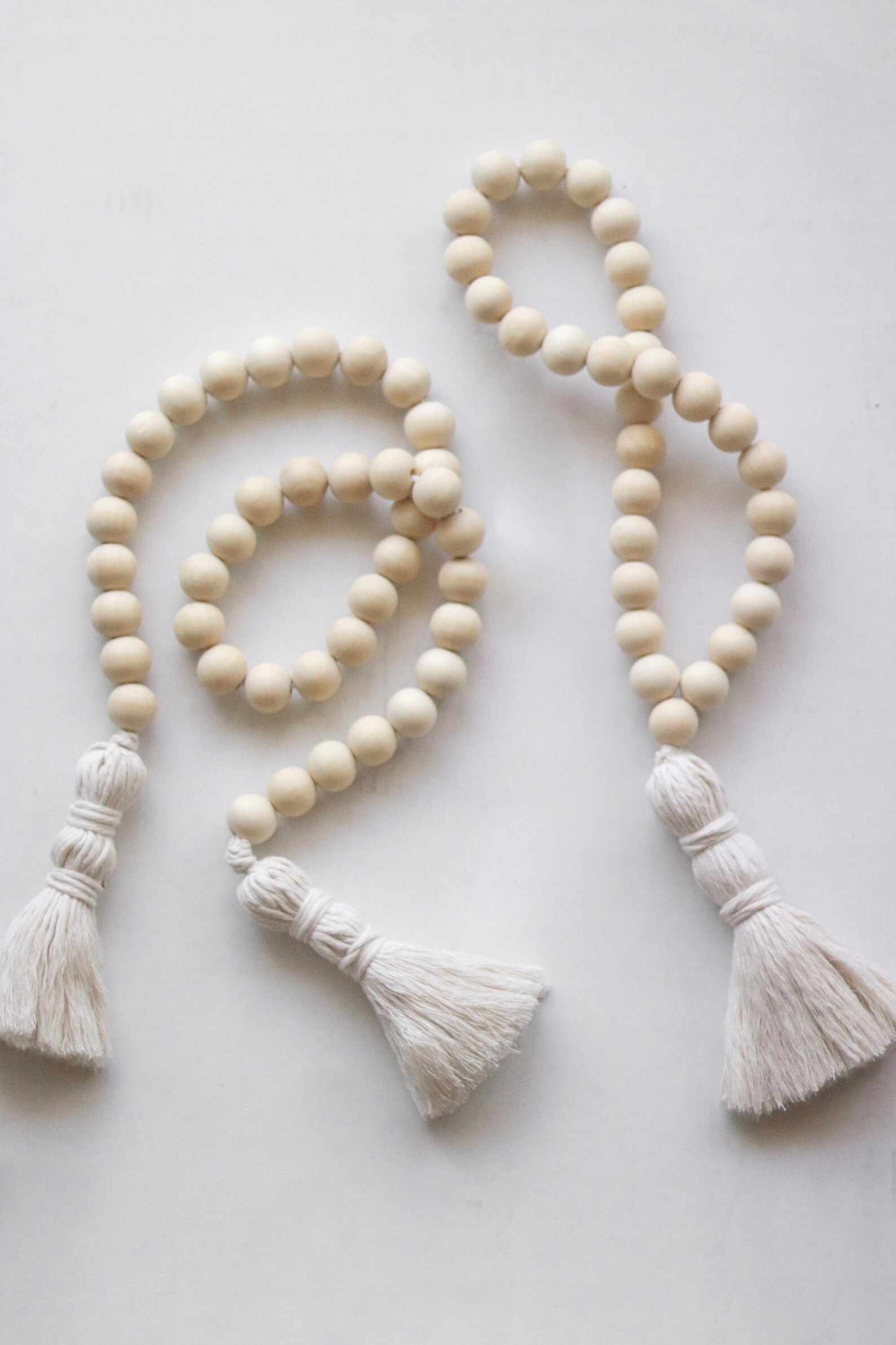 Wood Bead Strand with Two Tassels Natural wood bead garland Etsy