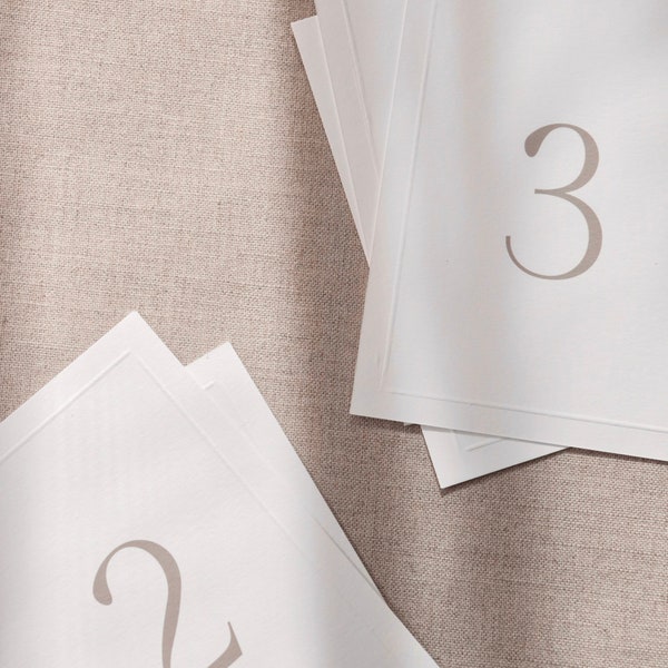Wedding Table Numbers, Paper Table Numbers, Set of Table Numbers, Embossed Table Numbers
