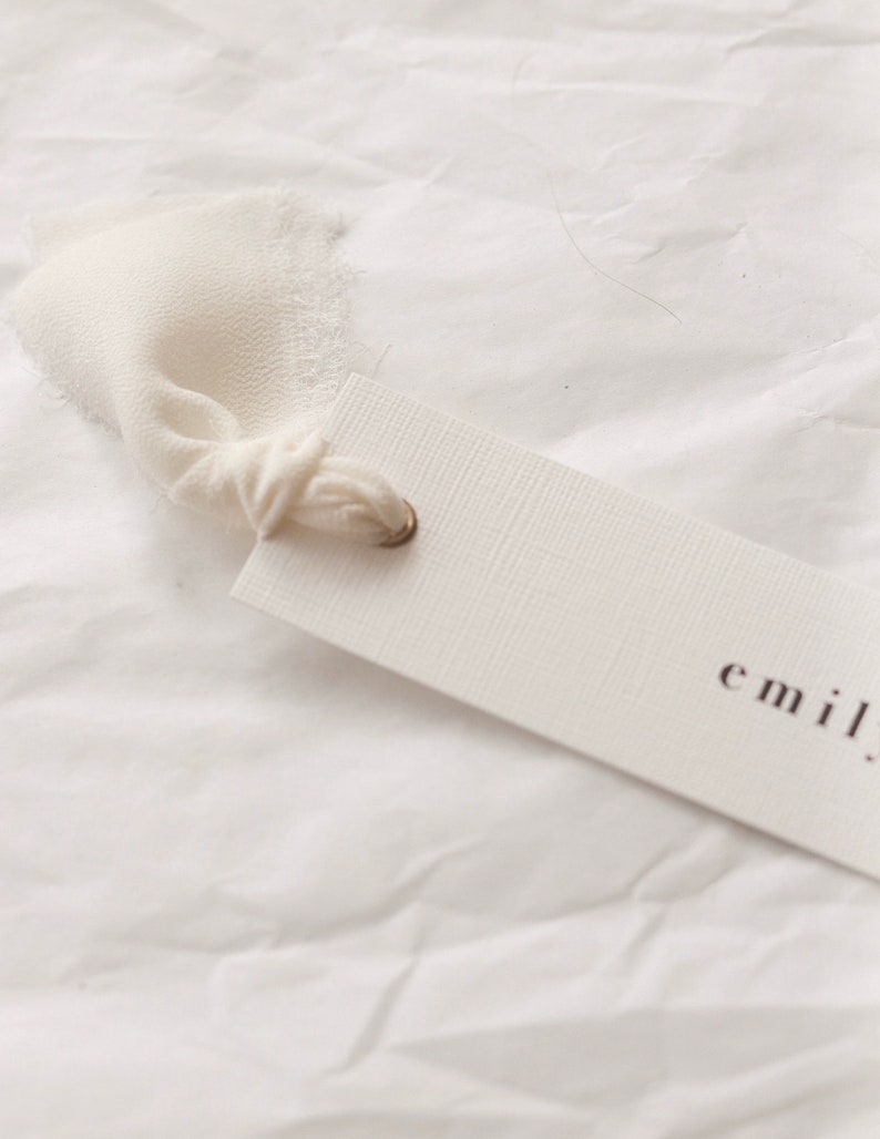 Modern place cards with ribbon attached, bold text escort cards, black and white name cards image 8