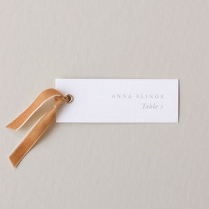 Place cards with ribbon, Escort cards with Table Number, Wedding name cards, minimal place cards