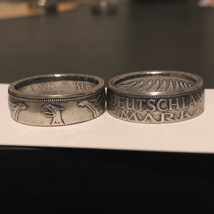 Silver German 5 mark coin ring