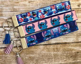 Key Fob Chain Holder Wrist Lanyard Strap Disney Stitch Ohana Hawaii Love Aloha H