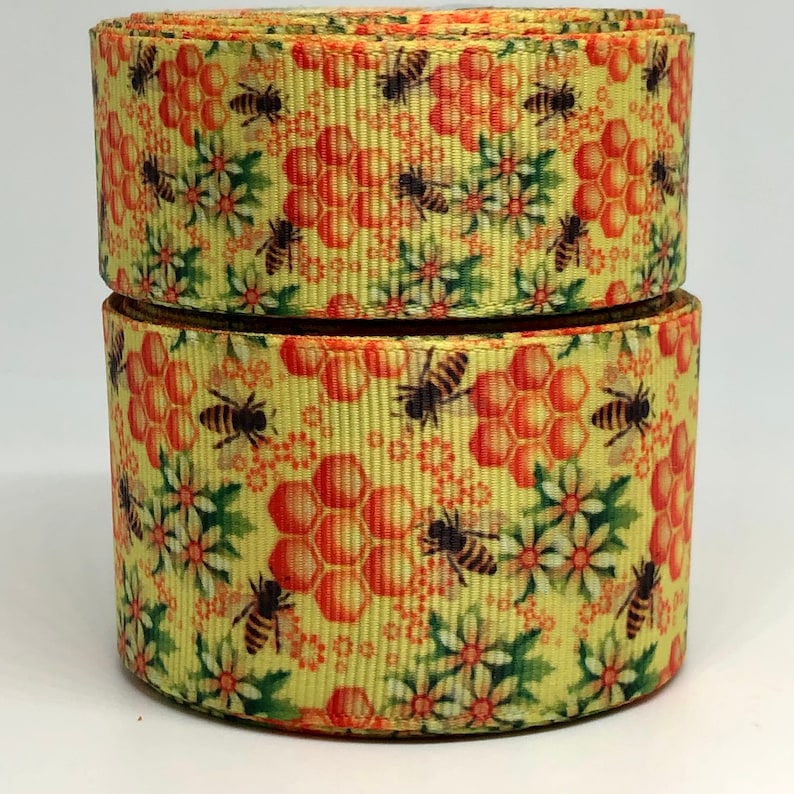 1.5\u201d Bees Ribbon Craft Supplies Printed Ribbon Grosgrain Ribbon 78 Hairbow Making Supplies Bumblebees and Honeycomb