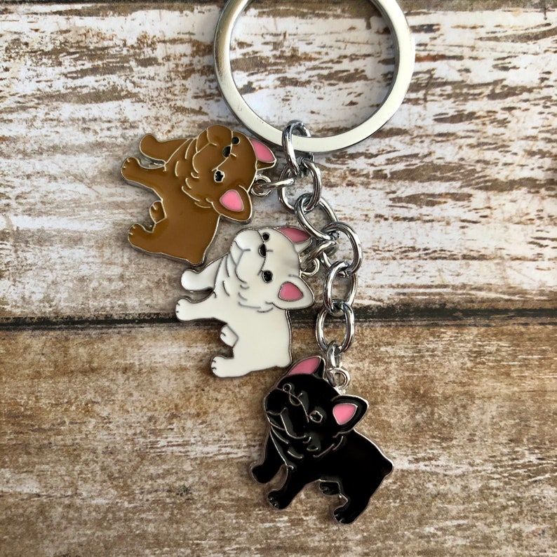 French Bulldog Frenchie Dog Enamel Keychain Key Ring