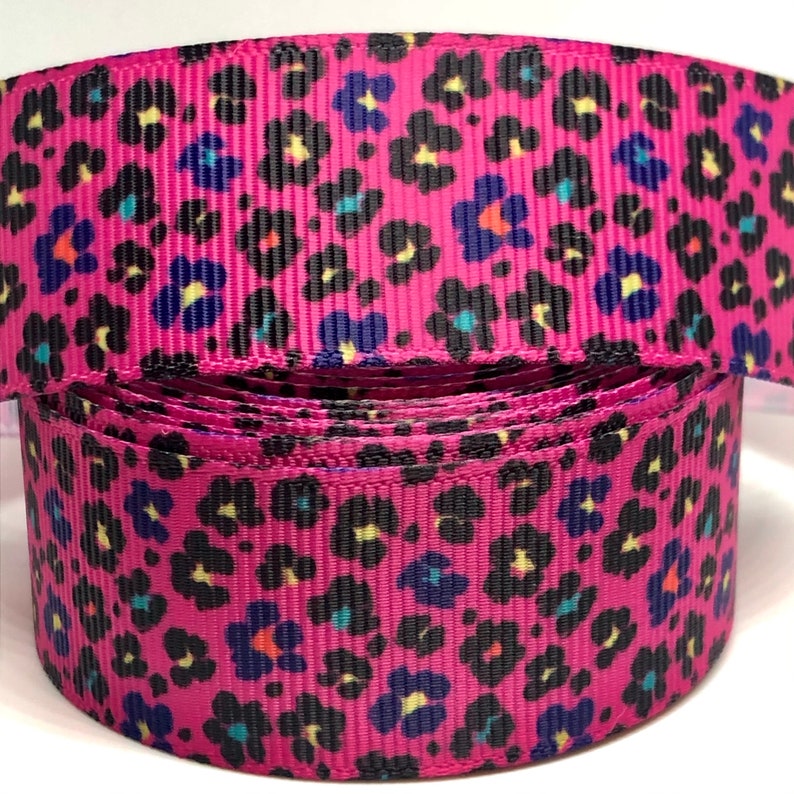 Grosgrain Ribbon 1\u201d Printed Ribbon AP3 Craft Supplies Hot Pink Cheetah Print Grosgrain Animal Print Ribbon Hairbow Supplies