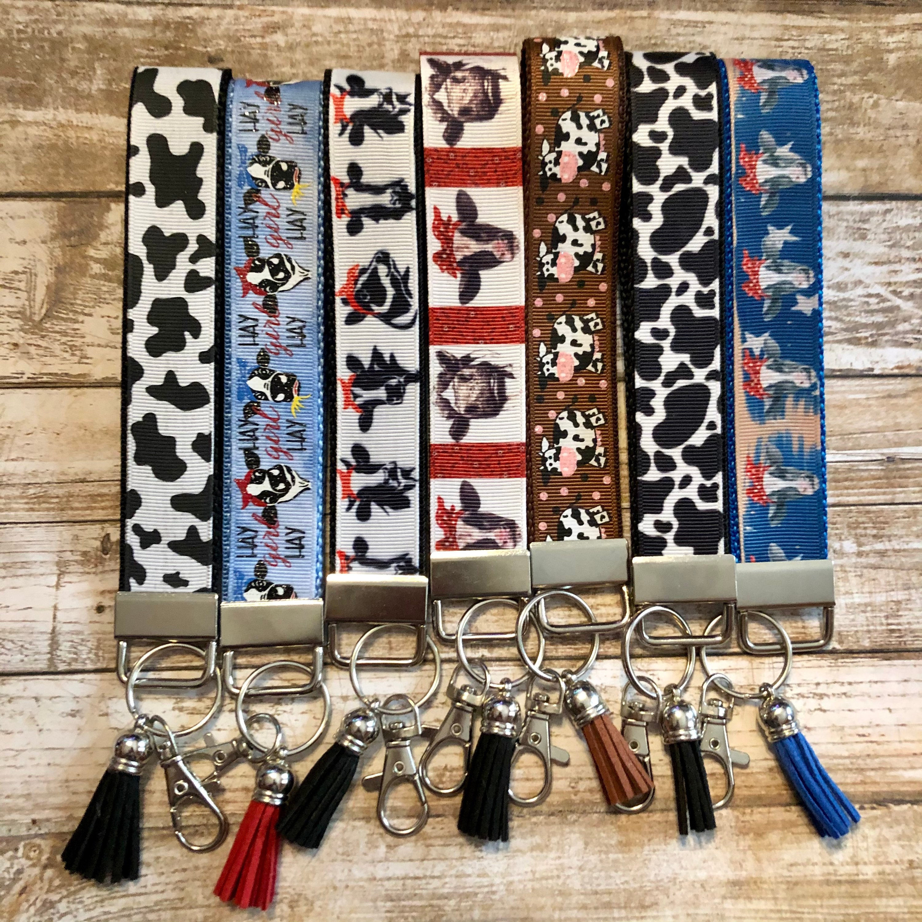 Cow Print Wristlet Keychain Custom Keychain Fob Wrist Etsy