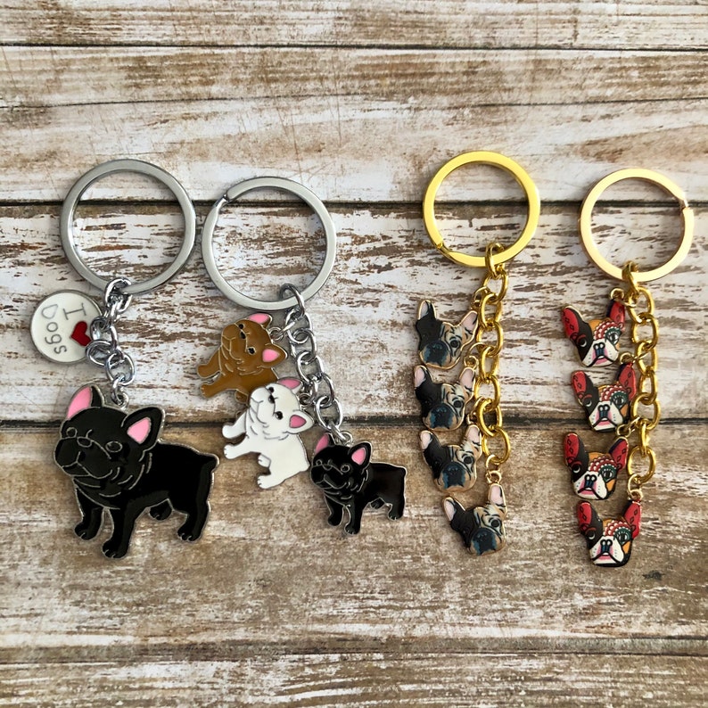 French Bulldog Frenchie Dog Enamel Keychain Key Ring