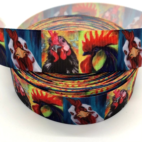Grosgrain Ribbon 1 Rooster Ribbon Farm Ribbon Craft Etsy