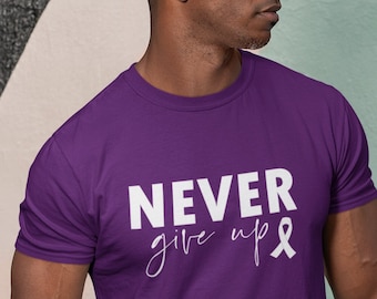 Never Give Up T Shirt, Epilepsy Awareness Shirt, Pancreatic Cancer, Cancer Survivor, Cancer Support, Cancer Sucks, Purple Cancer Ribbon