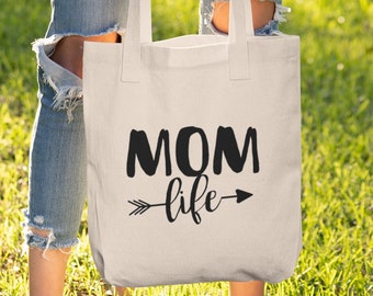 Mom Life Tote Bag, Shopping Bag, Heavy Cotton Canvas, Reusable Large Tote, Gift for Mom, Everyday Canvas Bag, Bottom Gusset, 23" Handles