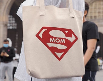 Super Mom Tote Bag, Canvas Grocery Bag, Funny Gift For Mom, Mothers Day Bag, Shopping Tote, Superwoman Bag, Mom Life Shoulder Bag