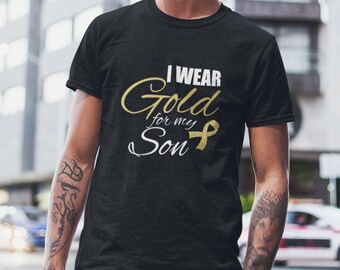 I Wear Gold For My Son Shirt, Childhood Cancer Awareness Tee, Gold Ribbon Support Shirt, Pediatric Cancer Survivor Gift, Fundraiser Shirt