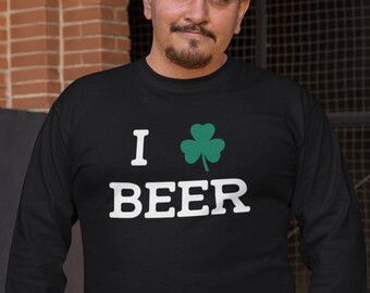 Long Sleeve - I Love Beer - St. Patrick's Day Drinking Team T-shirt, Drinking Tee, St. Pattys Day Shirt, St. Paddy's Day, Shamrock Shirts