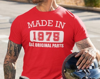 Made in 1975 All Original Parts Shirt, Vintage Birthday Gift for 1975 Birth Year, Retro Design Men’s Crewneck Shirt, Perfect 50th Birthday