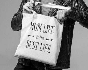 Mom Life Tote Bag, Canvas Grocery Bag, Funny Mom Gift, Mothers Day Shopping Bag, Shoulder Bag for Moms, Reusable Market Tote