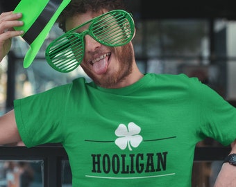 Hooligan, Shamrock #2, Saint Patrick Day Shirt, Green Clover, Irish T-Shirt, Lucky Shirt