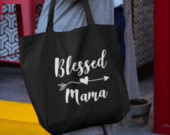 Blessed Mama Tote Bag, Canvas Shopping Bag, Grocery Tote, Shoulder Bag, Mothers Day Gift, Mom Life Gift, Funny Mom Tote, Heavy Cotton