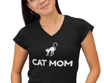 V-neck - Cat Mom Shirt, Cute Cat Lover Tee, Funny Cat Mama Gift, Mother's Day T-Shirt, Cat Lady Outfit, Cat Owner Shirt, Cat Themed Gift