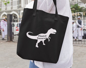 MamaSaurus Tote Bag, Funny Mom Gift, Canvas Grocery Bag, Mothers Day Shopping Tote, Dinosaur Mom Life Bag, Reusable Shoulder Accessory