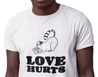 Love Hurts T Shirt, Anti Valentines Day Party Shirts, Gift For Single, Broken Heart, Heartbreak, Meow