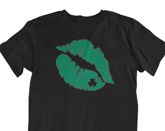 Kiss St. Patrick's Day Shirt - Green Lips Graphic Tee, Funny Shamrock Holiday Shirt, Irish Party Shirt, Leprechaun Shirt, St. Pat's Tee