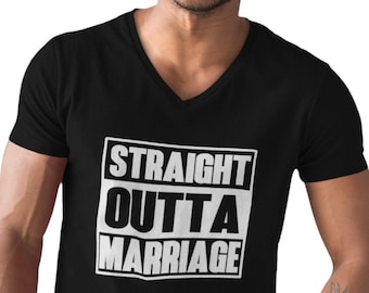 Mens V-neck - Straight Outta Marriage T-Shirt – Funny Divorce Shirt for Men, Humorous Graphic Tee, Perfect Gift for Divorcee, Humorous