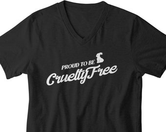 Mens V-neck - Proud to be Cruelty Free Shirt, Bunny T Shirt, Vegan Retro, Animal Rights Shirt, Buy Cruelty Free, Animal Lover Shirt