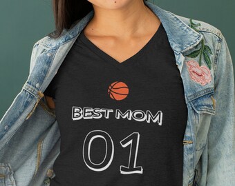 Womens V-neck - Basketball Best Mom T Shirt, Birthday Gift, Basketball Mom, Being a Mom, Blessed Mama Shirt, Cute Gift Ideas, Mothers Day