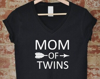 V-Neck Mom Of Twins T Shirt - Cute Mom Shirt, Gift For Mom, Mama Shirt, Mama T-Shirt, Mom Life Shirt, Mom Shirt, Mother Shirt, Mother's Day