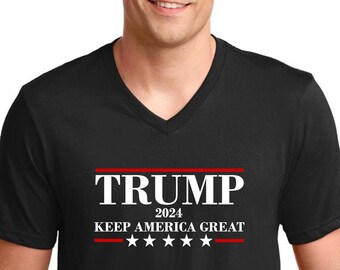 Mens V-neck - Trump 2024 Keep America Great T Shirt, US Presidential Election 2024 Tshirt, Donald Trump Shirt, Republican Gift Tee, Support