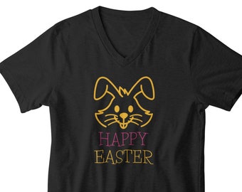 Mens V-neck - Happy Easter Shirt, Easter Bunny T-shirt, Easter Shirt, Cute Easter Gift, Easter Holiday Shirt, Easter Bunny Tee
