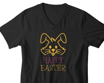 Mens V-neck - Happy Easter Shirt, Easter Bunny T-shirt, Easter Shirt, Cute Easter Gift, Easter Holiday Shirt, Easter Bunny Tee