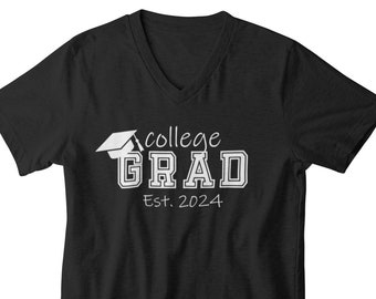 Mens V-neck - College Grad Est. 2024 T Shirt, Graduation Gift for Him, College Graduation Tshirt, College Student, College University Gift