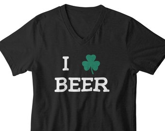 Mens V-neck - I Love Beer - St. Patrick's Day Drinking Team T-shirt, Drinking Tee, St. Pattys Day Shirt, St. Paddy's Day, Shamrock Shirts