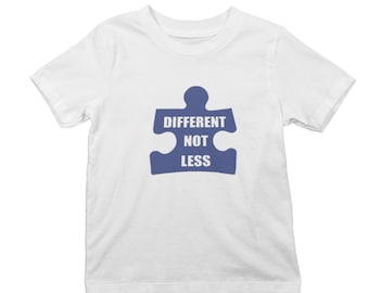 Different Not Less T Shirt, Autism Awareness Top, Kids Youth Tee, Autistic Support Gift, Puzzle Piece Shirt, CPSIA Compliant Cotton
