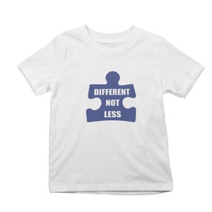 Different Not Less T Shirt, Autism Awareness Top, Kids Youth Tee, Autistic Support Gift, Puzzle Piece Shirt, CPSIA Compliant Cotton