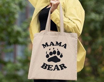 Mama Bear Tote, Funny Gift for Mom, Canvas Shopping Bag, Reusable Grocery Tote, Mothers Day Shoulder Bag, Strong Mom Life Accessory