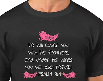 He will cover you with His feathers, and under His wings you will take refuge - T-Shirt - Psalm 91:4 Tee Shirt - Christian Church