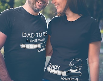 Pregnancy Announcement Shirt Set Baby Loading Funny Matching Tees for Mom & Dad Gift for Parents To Be Cute Expecting Couple Outfit