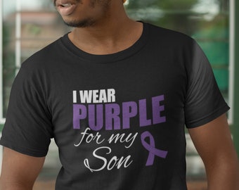I Wear Purple For My Son T Shirt, Purple Ribbon T-Shirt , Support Ribbon, Epilepsy, Pancreatic Cancer, Mental Health Awareness Support