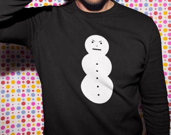 Angry Snowman Long Sleeve Shirt, Funny Christmas Tee, Winter Holiday Top, X Mas Gift For Him, Holiday Party Outfit, Cool Snowman Present