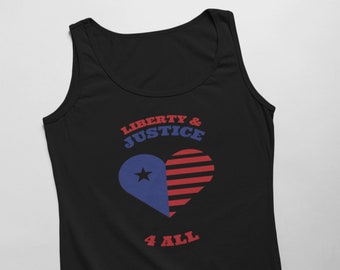 Mens Tank Top, Liberty And Justice 4 All, Patriotic Red White Blue Shirt, America Pride, Activist Tee, American Flag, Fourth Of July