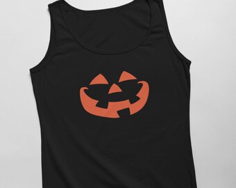 Mens Tank Top, Pumpkin Face Shirt, Halloween Jack O Lantern Tee, Scary Pumpkin Top, Trick Or Treat Tank, Spooky Party Shirt, Costume Tee