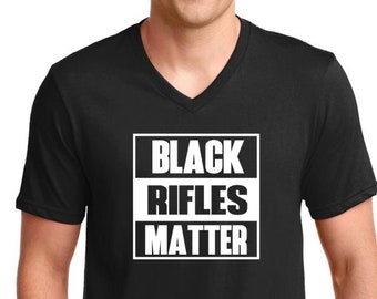Men's V-neck Black Rifles Matter T-Shirt Guns Rights AR-15 AK47 Gun 2nd Amendment Tee Shirt