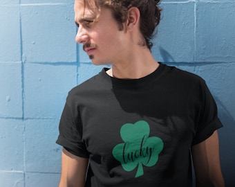 Lucky Mens Shirt, Green Clover St Patrick Day Tee, Irish Shamrock Shirt, Lucky Charm Gift, Funny Pub Crawl Party Outfit