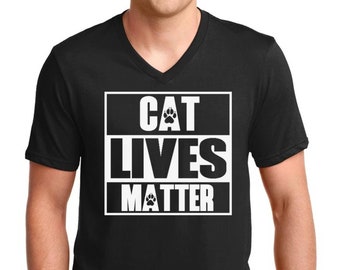 V-neck Mens - Cat Lives Matter #3 T Shirt - Funny Cat Shirt, Retro Coffee Shirt, Vintage Cat Shirt, Cat Owner Shirt, Funny Quote Shirt