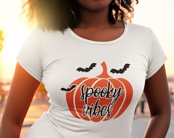Spooky Vibes Pumpkin Shirt, Women’s Halloween Tee, Witchy Fall Outfit, Cute Pumpkin Top, Trick Or Treat Shirt, Spooky Gift For Her