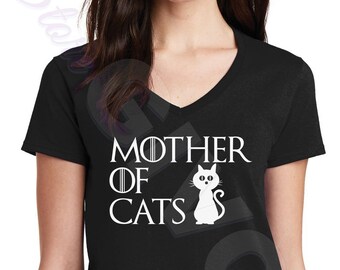 Womens V-neck Mother Of Cats T Shirt - Cat Lover Gifts, Loves Cats Tshirt, Cat Person Tshirt, Loves Cats Gifts, Cat Lover Shirt