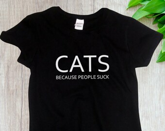 Womens Cats Because People Suck T Shirt - Christmas cat shirt, Funny Cat Shirt, Retro Coffee Shirt, Vintage Cat Shirt, Cat Owner Shirt